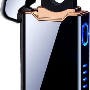 Windproof Electric Lighter - Large Plasma Flame Arc Lighter, Rechargeable USB, Battery Indicator for Candle (Black)