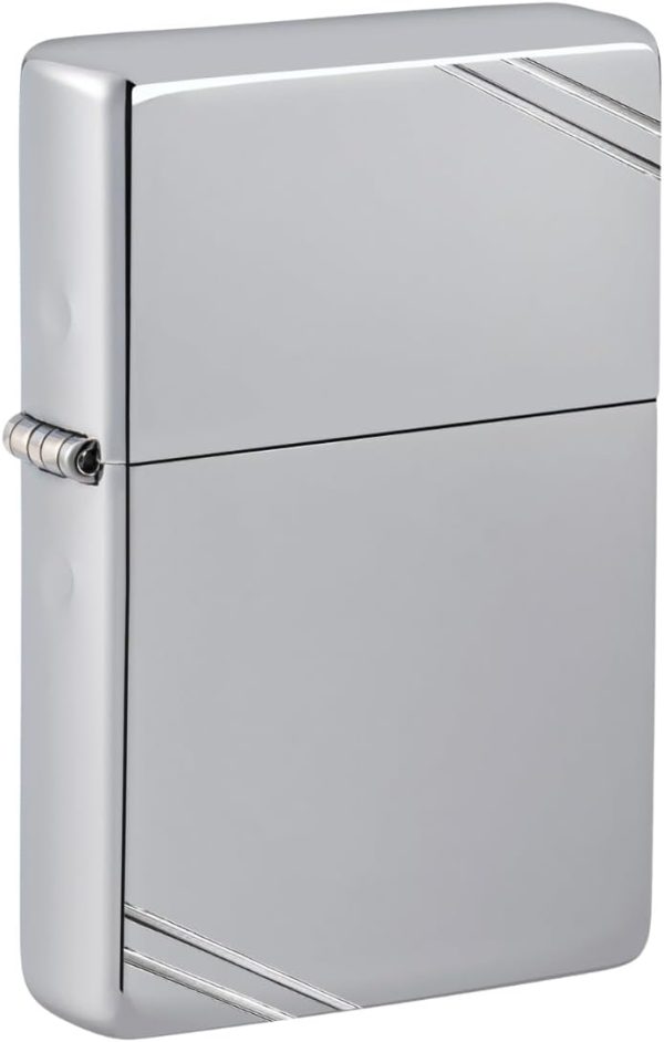 Vintage High Polish Chrome with Slashes Pocket Lighter