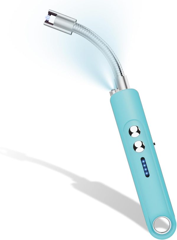 Electric Lighter,Candle Lighters with Flashlight,Windproof & Flameless,Type-C Rechargeable with Safety Switch for BBQ,Grill,Camping,Fireplace,Stove (Blue)