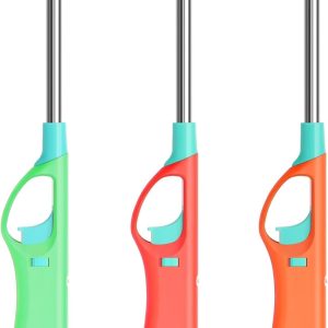 Refillable Butane Lighters, Larger BBQ Grill  Long Stem Lighter Adjustable Soft Flame Multipurpose Lighters (No Butane Fuel Inside) - Pack of 3