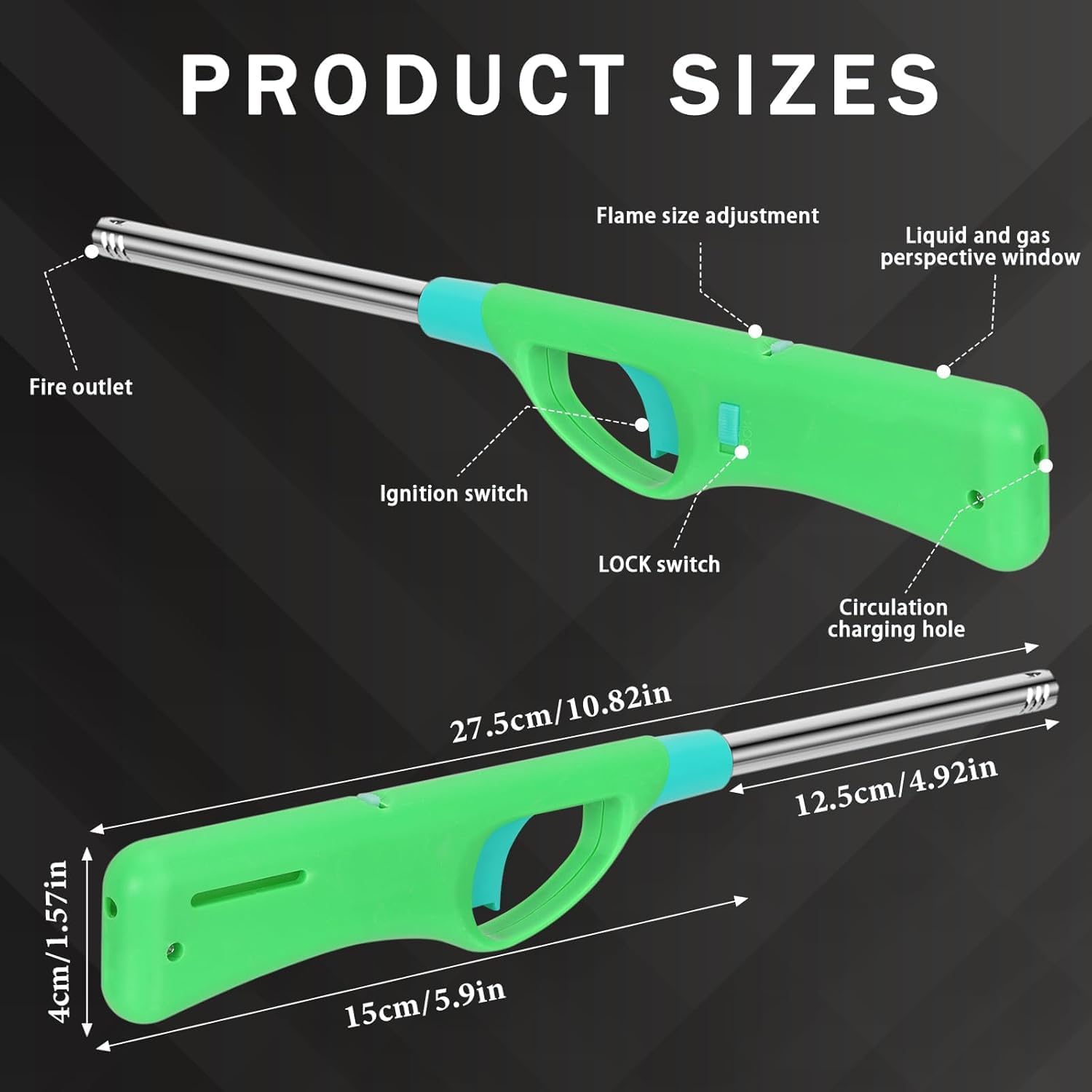 Refillable Butane Lighters, Larger BBQ Grill Long Stem Lighter Adjustable Soft Flame Multipurpose Lighters (No Butane Fuel Inside) - Pack of 3 - Image 2