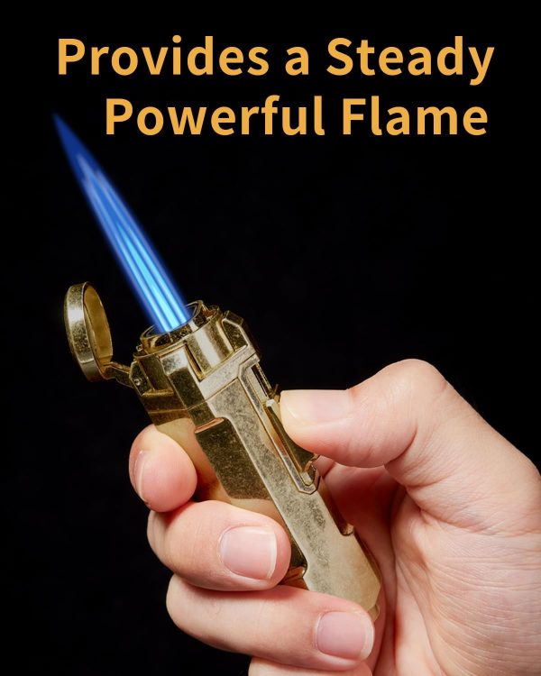 Torch Lighter, Triple Jet Flame Refillable Butane Lighter with Punch, Adjustable Windproof Cool Mini Lighters for Candle, Camping, Durable & Vintage Design with Gift Box (No Fuel) - Image 2