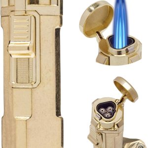 Torch Lighter, Triple Jet Flame Refillable Butane Lighter with Punch, Adjustable Windproof Cool Mini Lighters for Candle, Camping, Durable & Vintage Design with Gift Box (No Fuel)