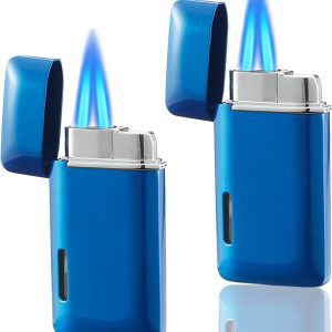 2 Pack Mini Torch Lighter Butane Refillable, Double Flame Butane Lighter with Visible Window, Adjustable Jet Lighter, Great Gifts for Men and Women, Without Gas (Blue)