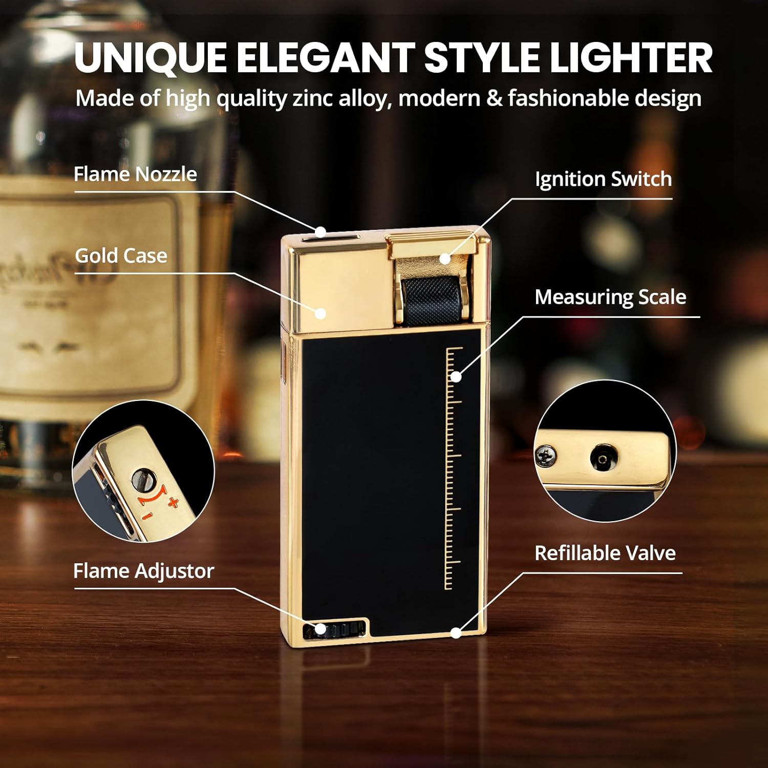 Torch Lighter, Cool Butane Torch Lighter, Flat Jet Flame Refillable Butane Lighters, Unique Slim Pocket Lighter with Visible Window, Windproof Adjustable Fancy Lighters, Novelty Gifts for Men - Image 2