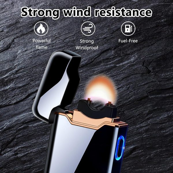 Windproof Electric Lighter - Large Plasma Flame Arc Lighter, Rechargeable USB, Battery Indicator for Candle (Black) - Image 2